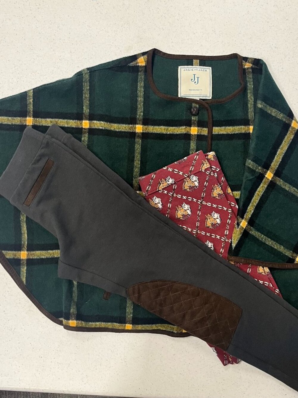 Janie and Jack Plaid Cape and Leggings with Horses Lot